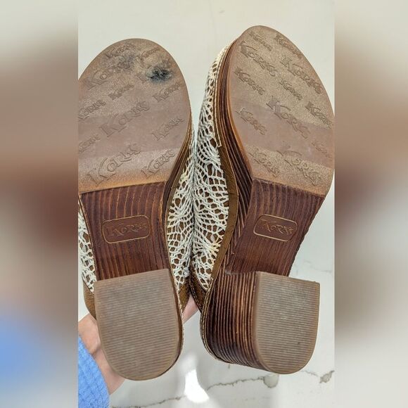 KORKS Women's Nora Clog Tan Crochet Overlay Slip On Wooden Platform Shoes 8 Boho - Picture 11 of 15